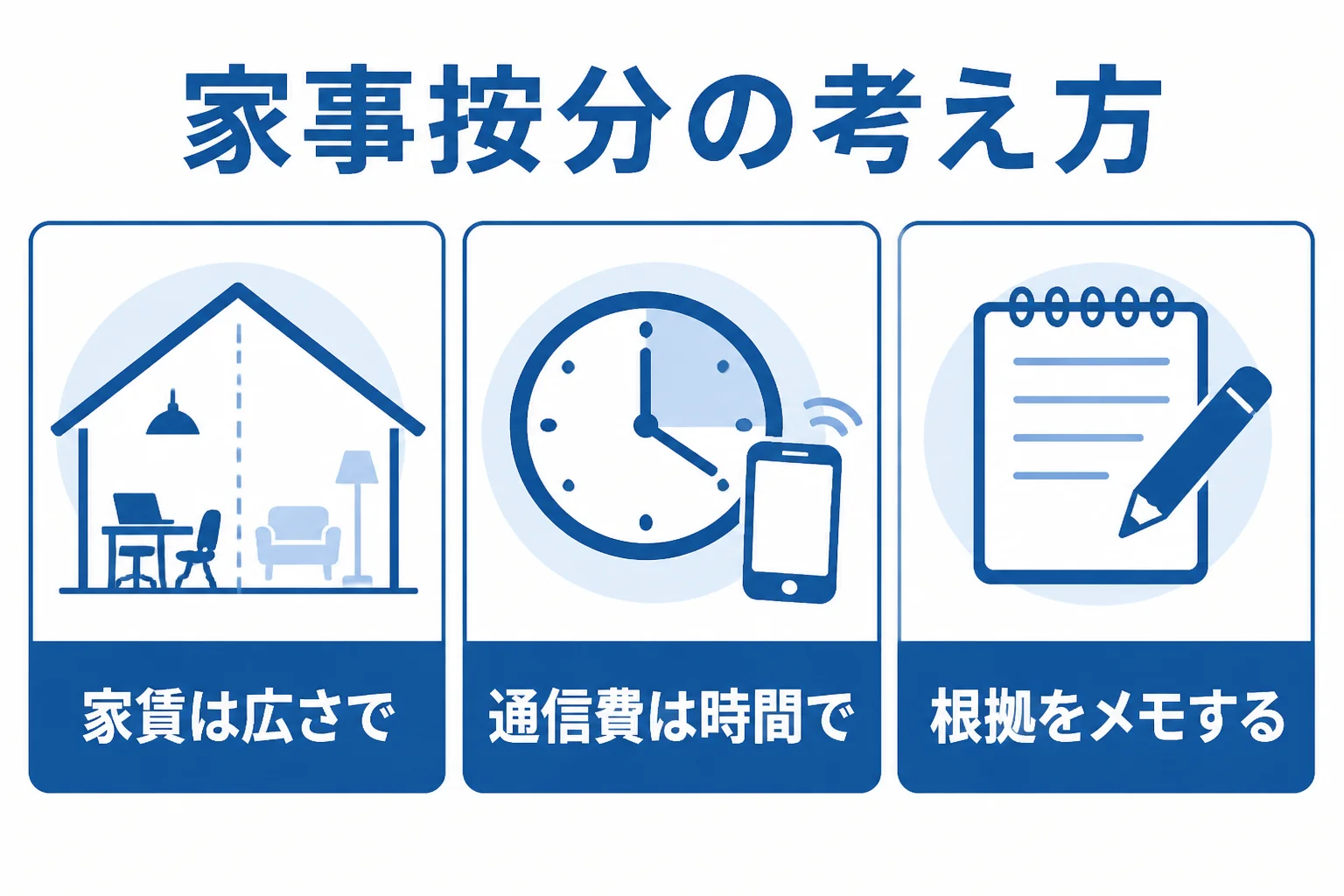 自宅の家賃や通信費を仕事分と私用分に分ける考え方を示した図解
