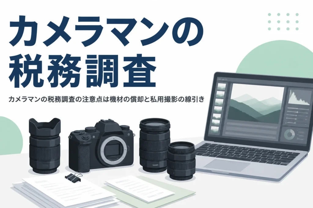 カメラマンの税務調査で注意したいレンズやカメラの償却と私用撮影の線引きを解説する記事のアイキャッチ