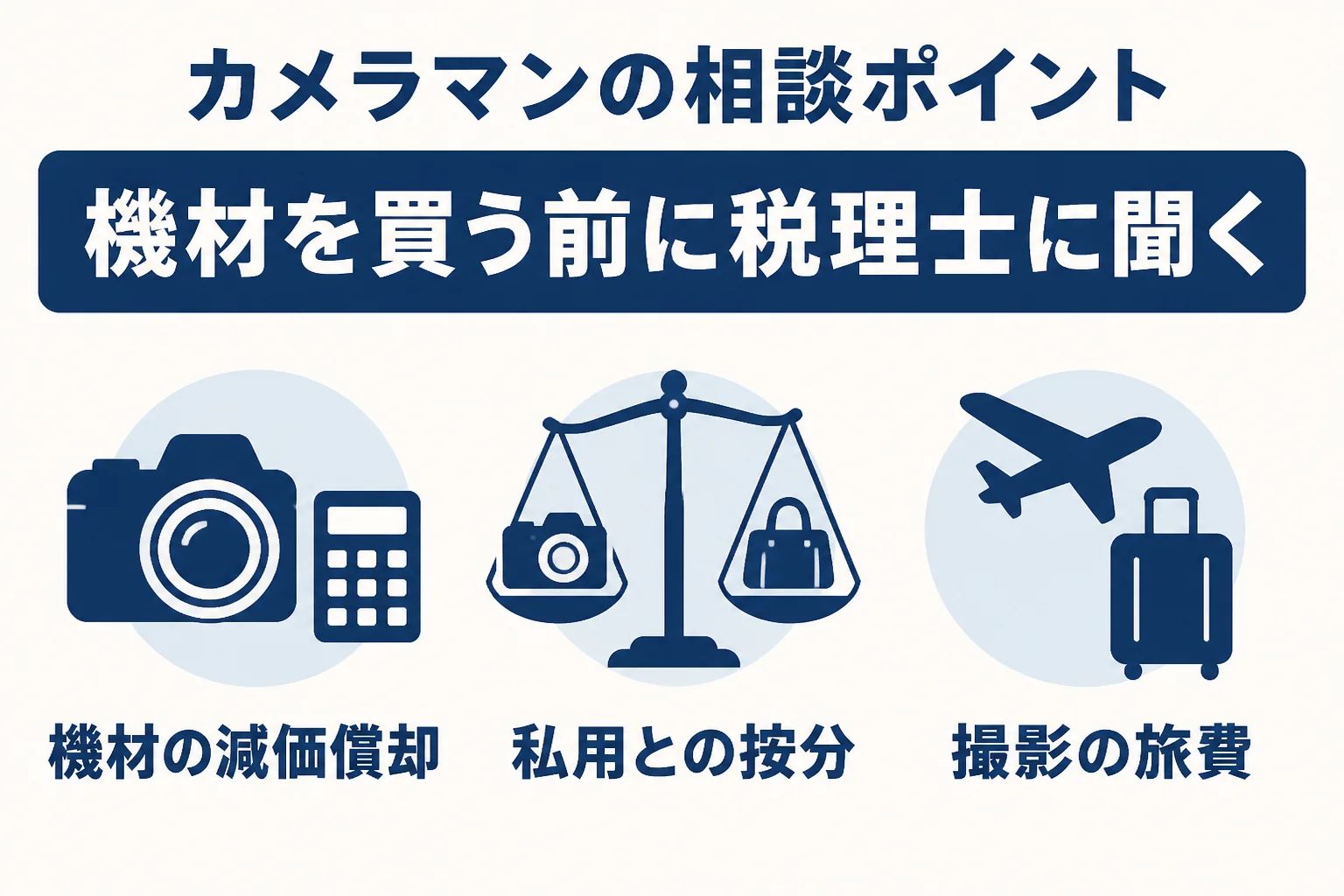 カメラマンが税理士に相談したい3つの論点を示した図解