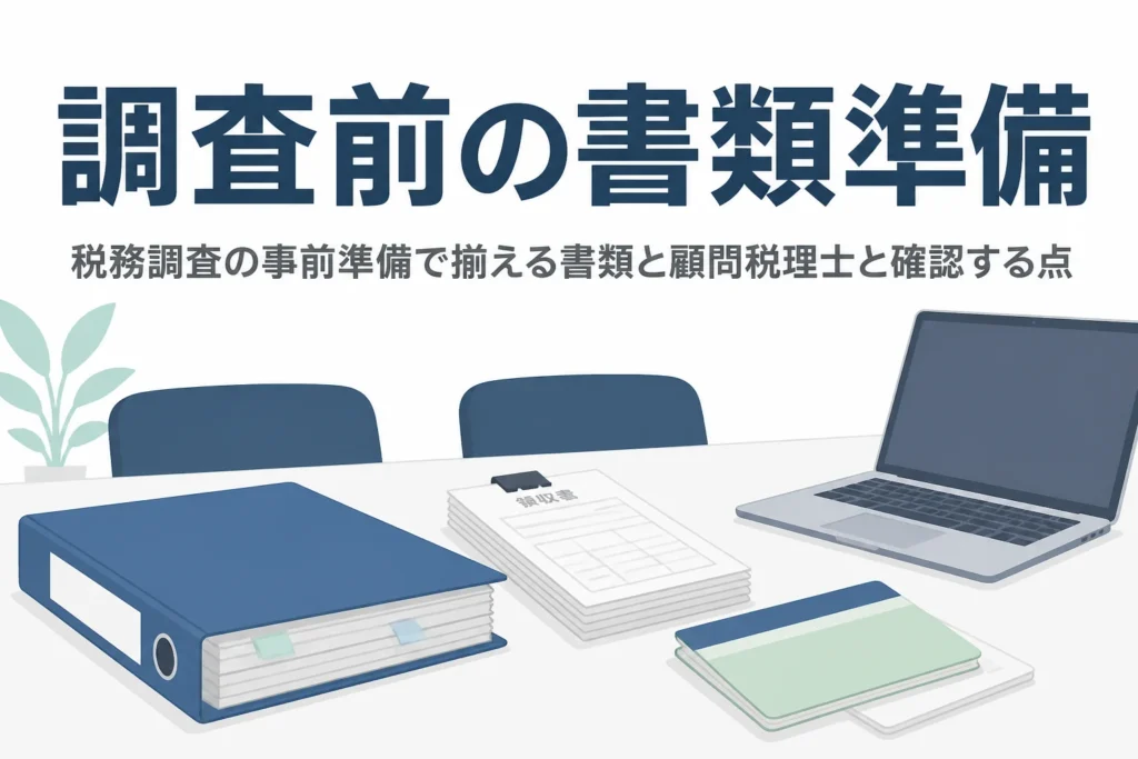 税務調査の事前準備で揃える書類と顧問税理士と確認する点を解説する記事のアイキャッチ