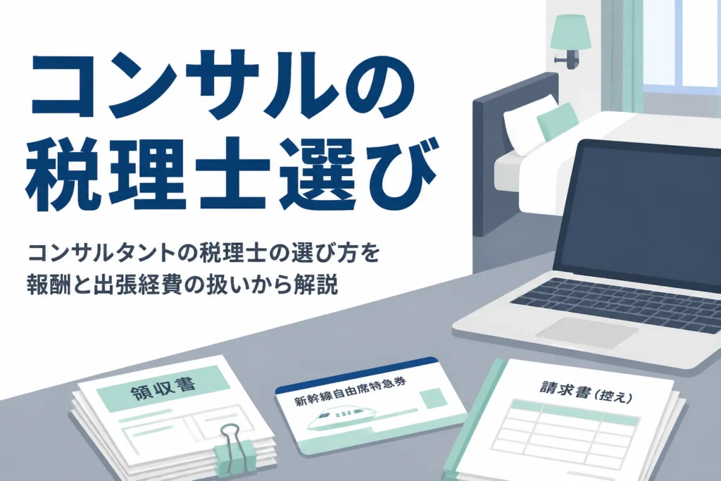 コンサルタントの税理士の選び方を業務委託報酬と出張経費の扱いから解説する記事のアイキャッチ