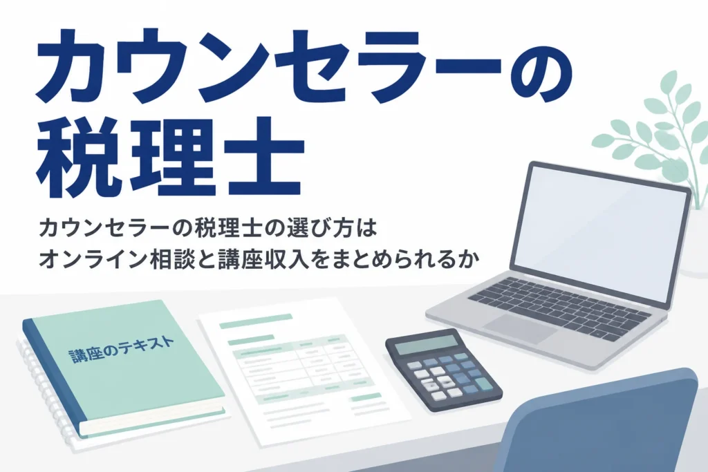 カウンセラーが税理士を選ぶ時に、オンライン相談と講座・研修の収入をまとめられるかを見るポイントを解説する記事のアイキャッチ
