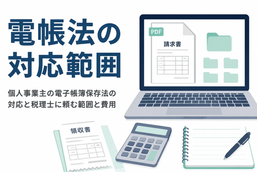 個人事業主の電子帳簿保存法の対応と、税理士に頼む範囲と費用を解説する記事のアイキャッチ