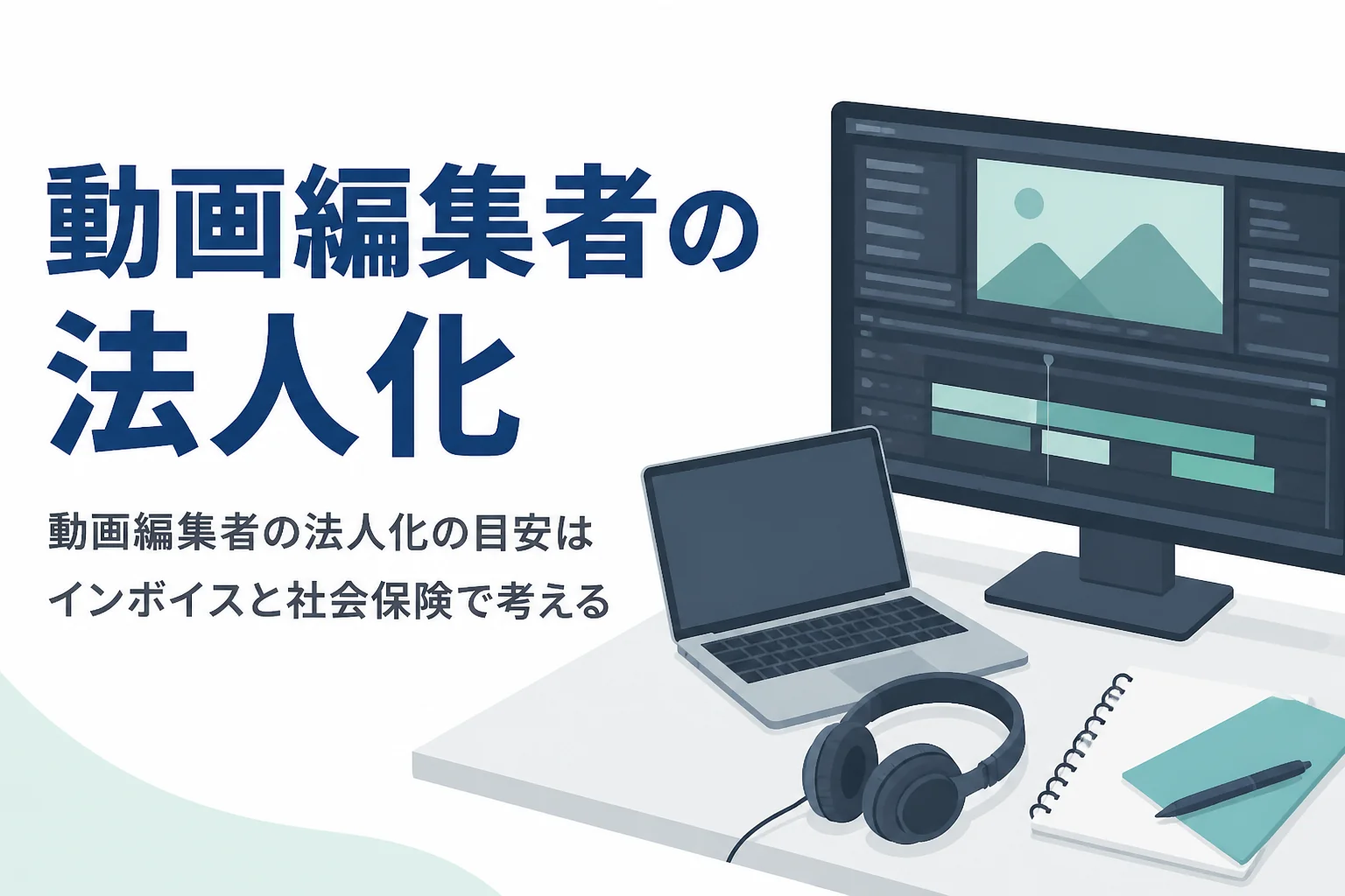 動画編集者が法人化を考える目安とインボイス、社会保険の負担を解説する記事のアイキャッチ