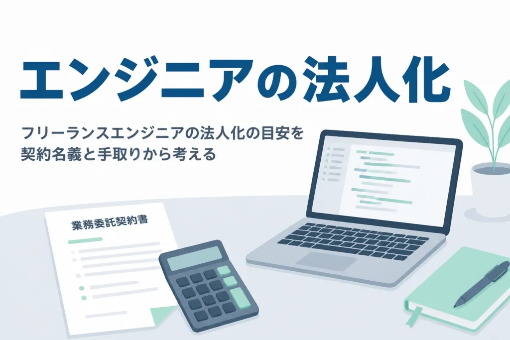 フリーランスエンジニアが法人化する目安を、常駐案件の契約名義と手取りの差から解説する記事のアイキャッチ