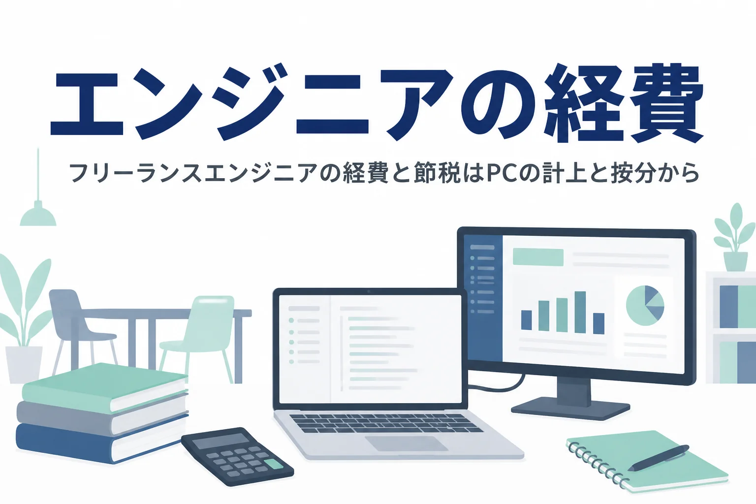 フリーランスエンジニアの経費と節税を、PC・書籍・コワーキング代の計上範囲から解説する記事のアイキャッチ