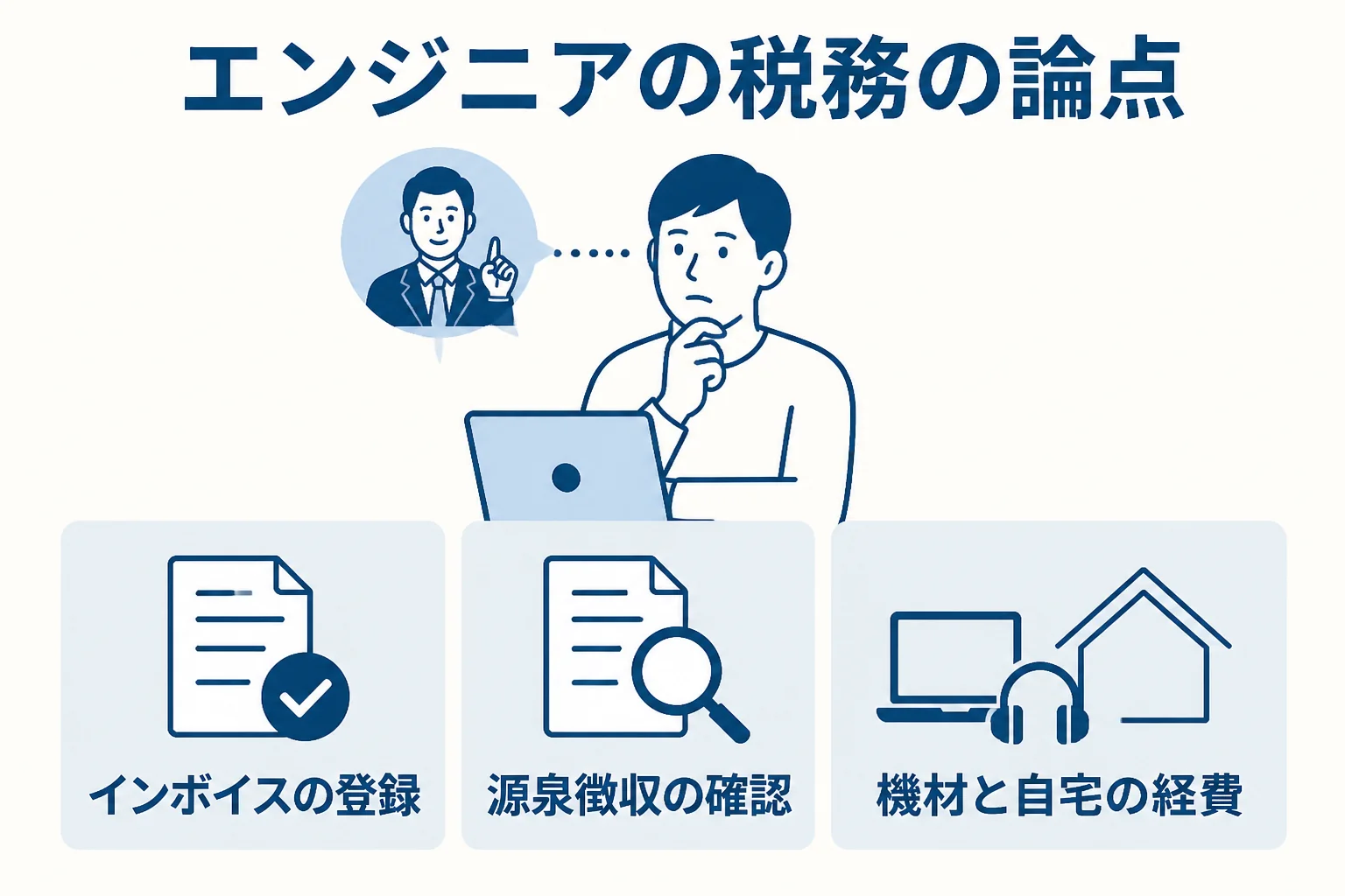 フリーランスエンジニアが税理士に相談したいインボイス・源泉徴収・経費の3つの論点の図解