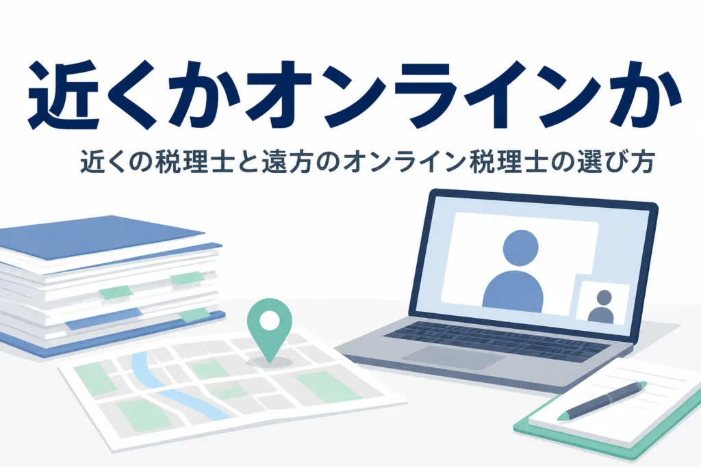 近くの税理士と遠方のオンライン税理士のどちらを選ぶかを解説する記事のアイキャッチ