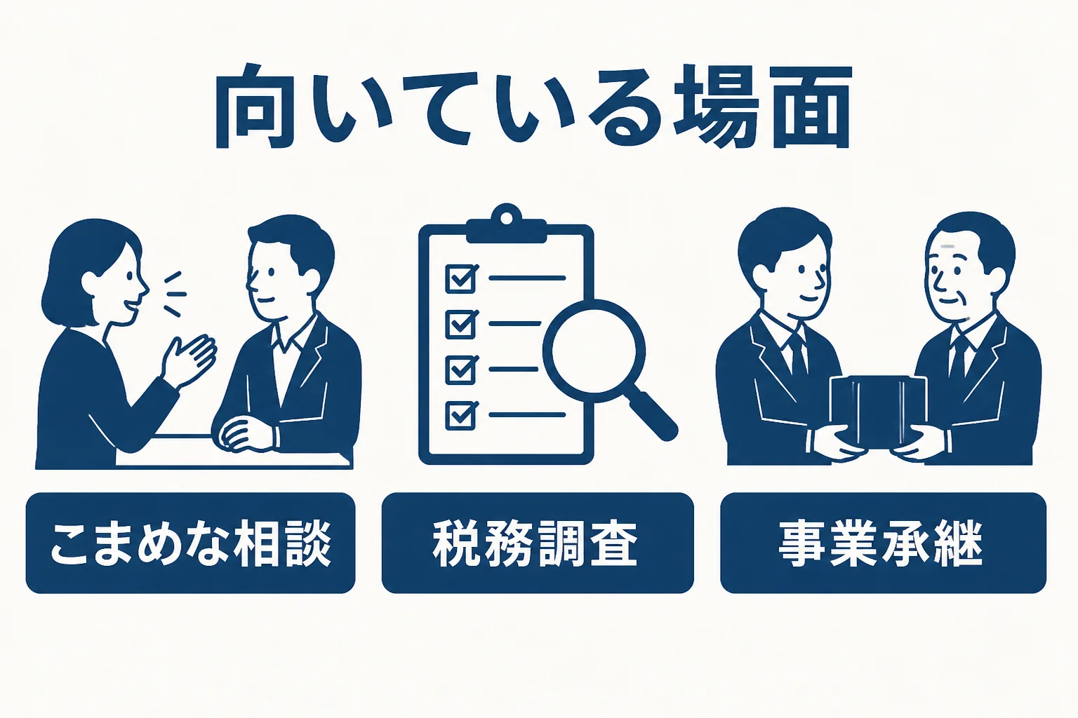 若い税理士とベテランの税理士の向いている場面を比べた図解