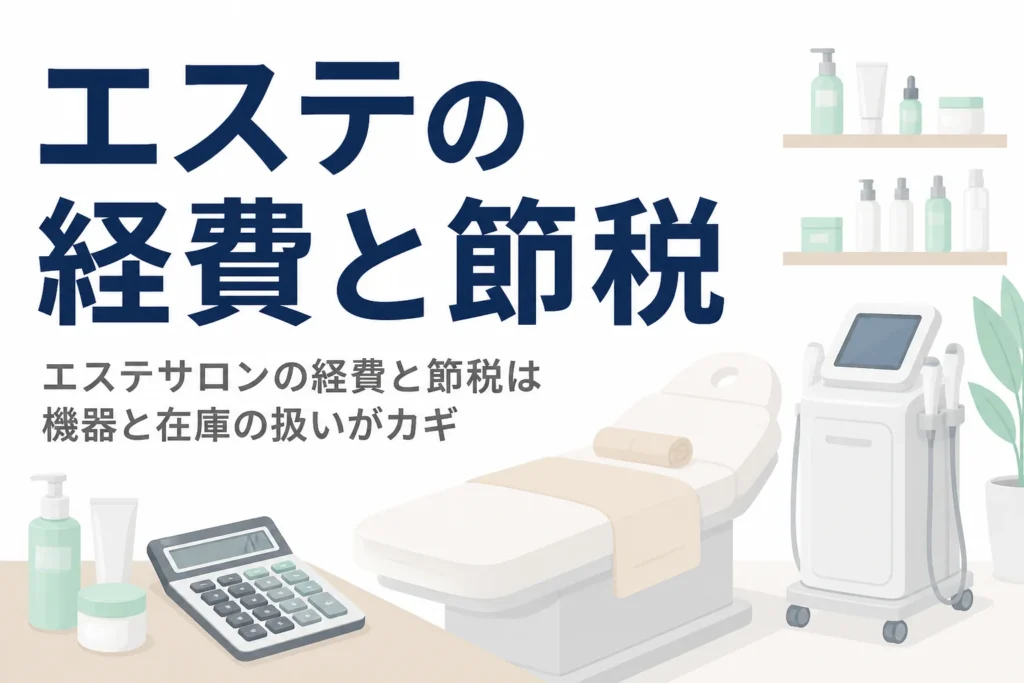 エステサロンの経費と節税を、美容機器のリース・購入の違いと化粧品の在庫から解説する記事のアイキャッチ