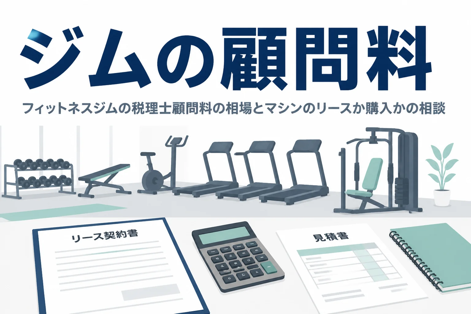 フィットネスジムの税理士顧問料の相場と、マシンをリースにするか購入にするかの相談費用を解説する記事のアイキャッチ