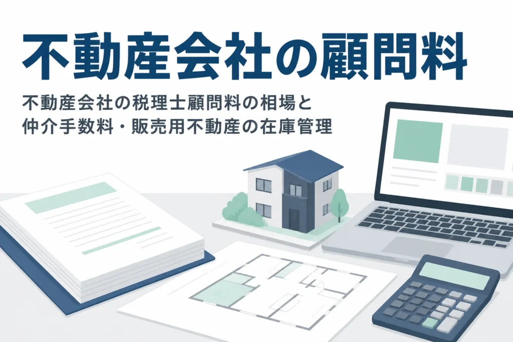 不動産会社の税理士顧問料の相場と仲介手数料・販売用不動産の在庫管理を解説する記事のアイキャッチ