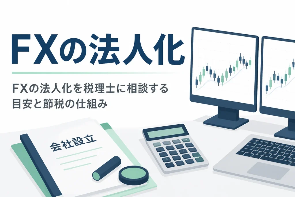 FXの法人化を税理士に相談する目安と節税の仕組みを解説する記事のアイキャッチ