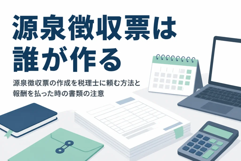 源泉徴収票の作成を税理士に頼む方法と、税理士報酬を払った時の書類の違いを解説する記事のアイキャッチ
