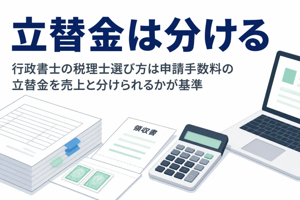 行政書士が申請手数料の立替金を売上と分けて扱える税理士を選ぶ基準を解説する記事のアイキャッチ
