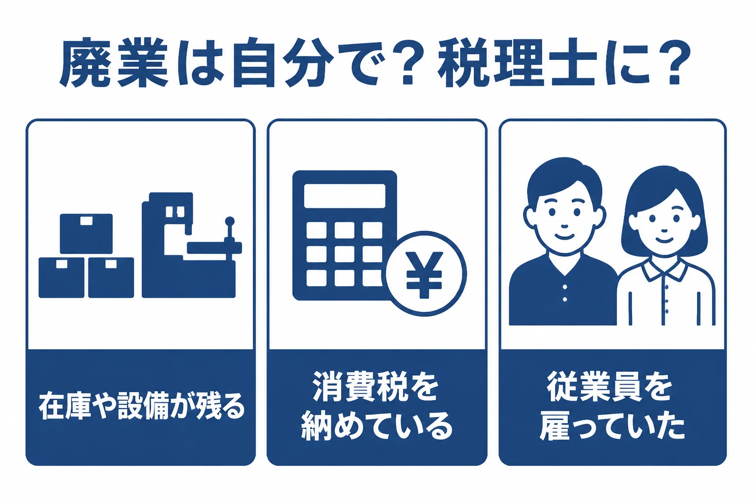 個人事業の廃業で自分で手続きするか税理士に頼むかの目安を示した図解