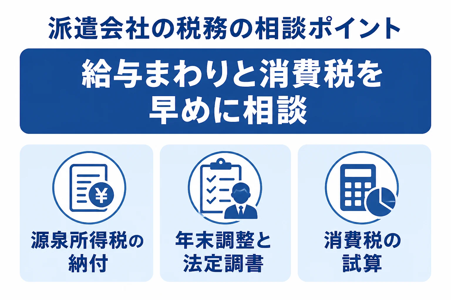 人材派遣会社が税理士に相談したい3つの論点を表した図解