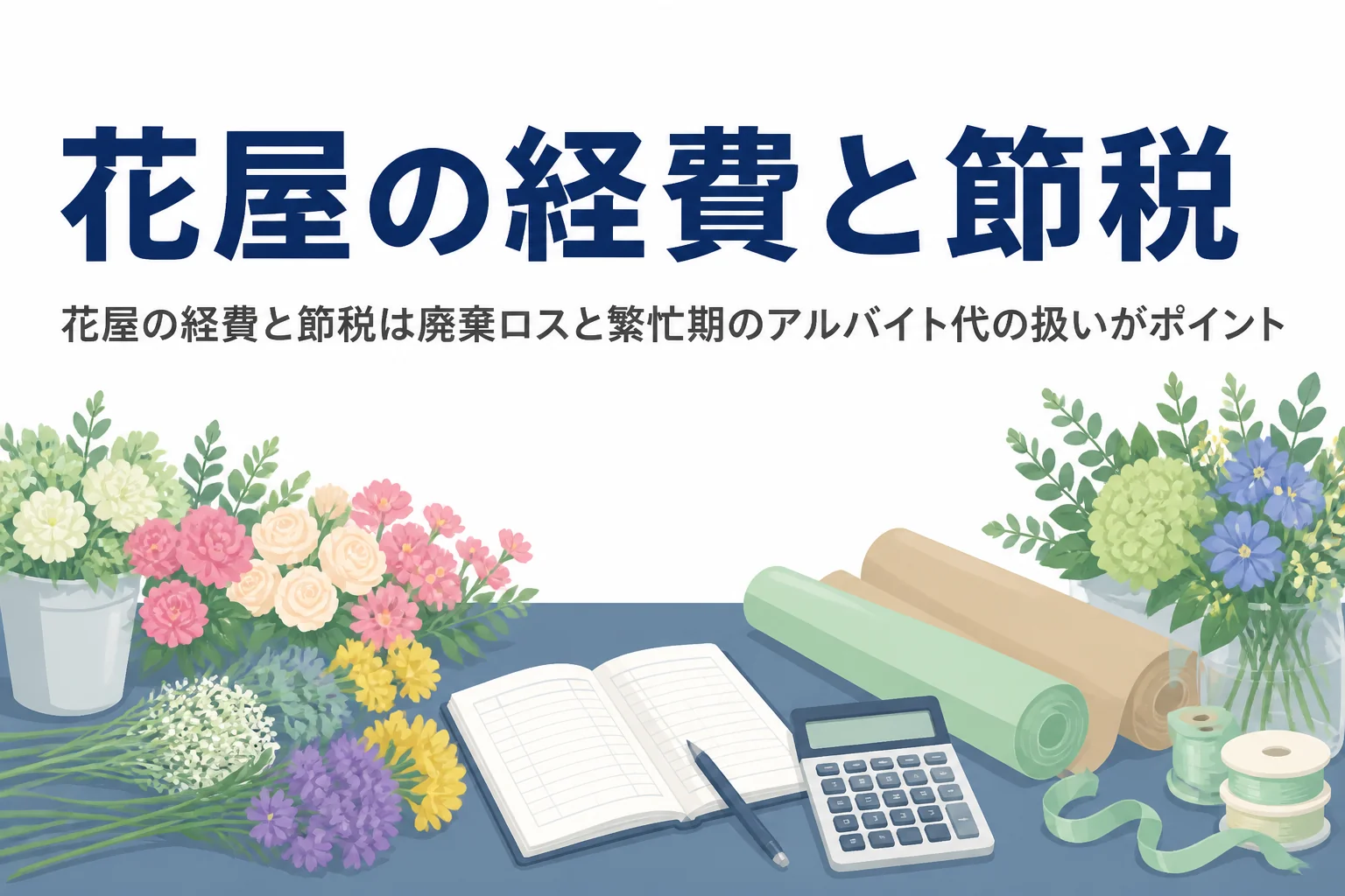 花屋の経費と節税について、売れ残りの廃棄ロスと繁忙期のアルバイト代の扱いを解説する記事のアイキャッチ