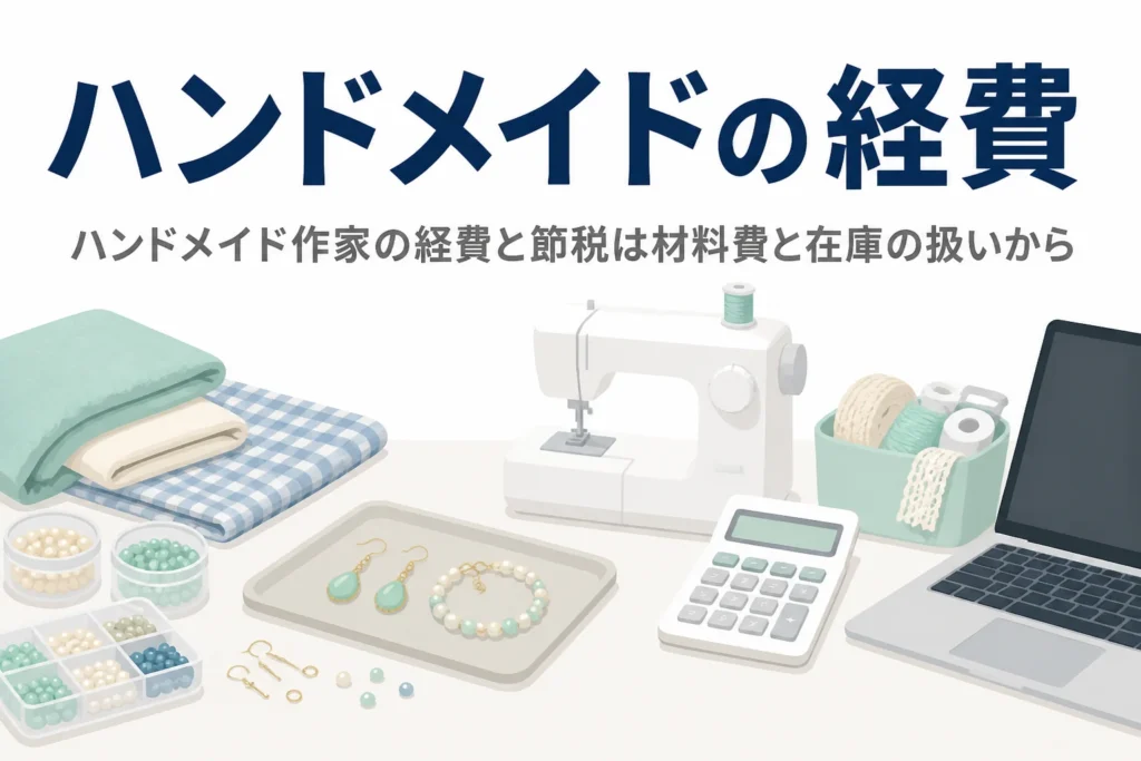 ハンドメイド作家の経費と節税を、材料費と作品の在庫、販売アプリ手数料の扱いから解説する記事のアイキャッチ
