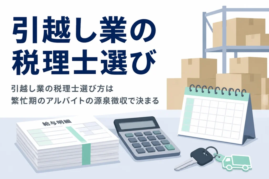 引越し業が繁忙期の短期アルバイトの源泉徴収に慣れた税理士を選ぶポイントを解説する記事のアイキャッチ