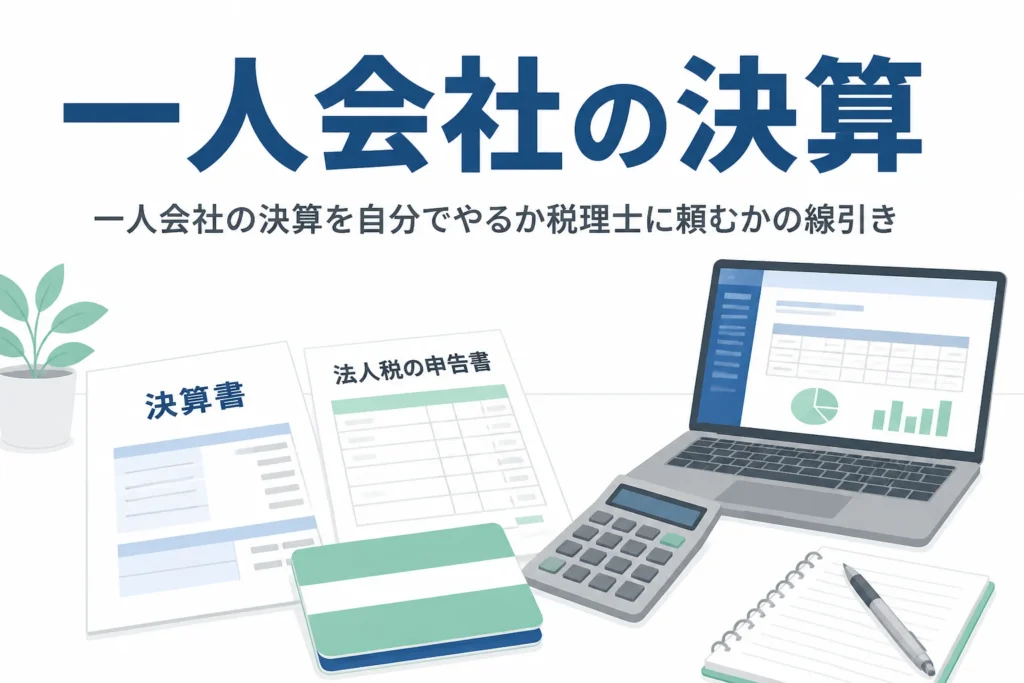 一人会社の決算を自分でやるか税理士に頼むかの線引きを解説する記事のアイキャッチ