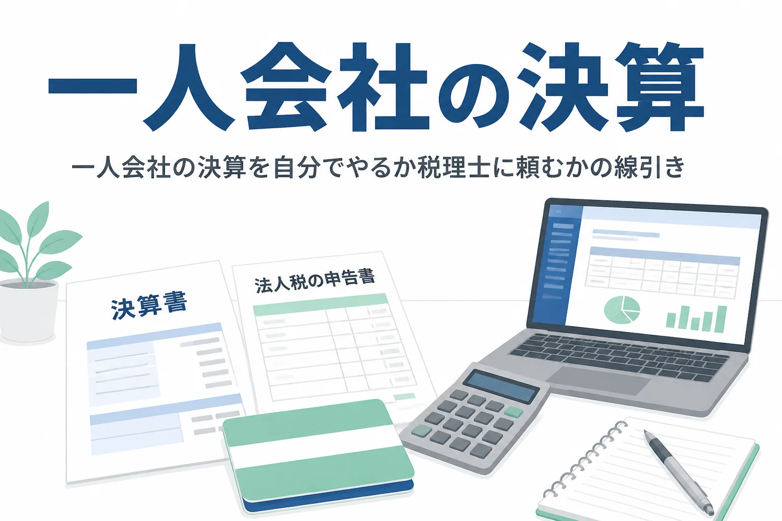 一人会社の決算を自分でやるか税理士に頼むかの線引きを解説する記事のアイキャッチ