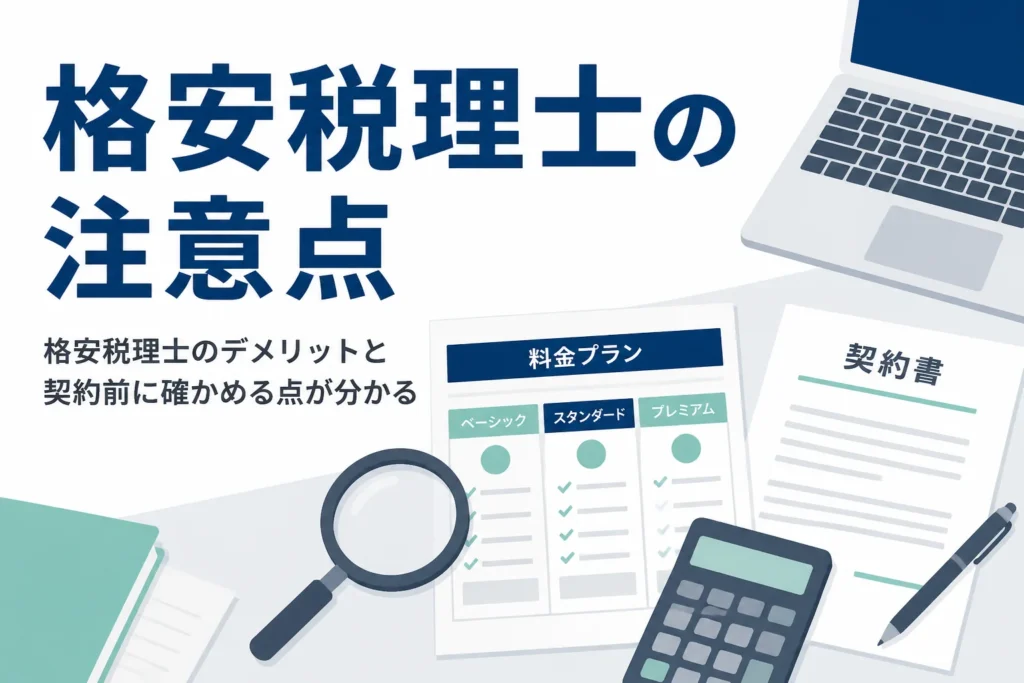 格安税理士のデメリットと、安い顧問料の契約前に確かめる点を解説する記事のアイキャッチ