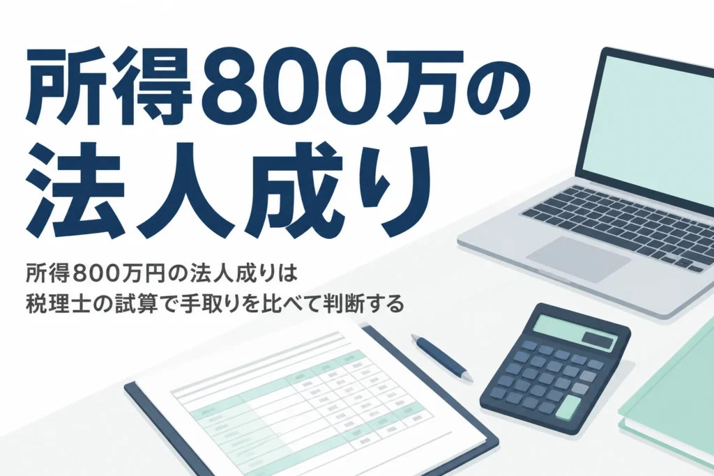 所得800万円の個人事業主が法人成りを考える時に、税理士の試算の見方を解説する記事のアイキャッチ