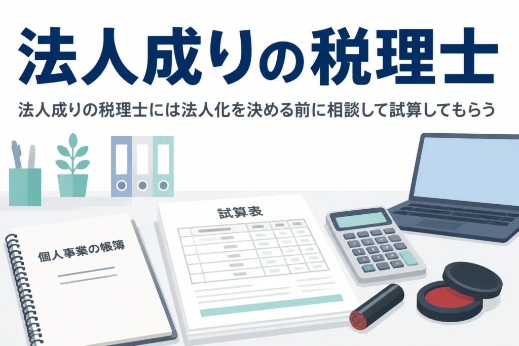 法人成りで税理士を選ぶポイントと、法人化を顧問税理士に相談する時期を解説する記事のアイキャッチ