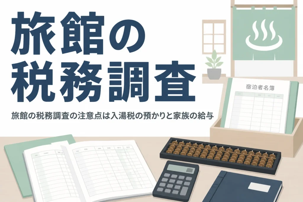 旅館の税務調査で注意したい入湯税・宿泊代の預かりと家族従業員の給与を解説する記事のアイキャッチ