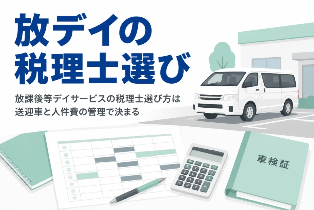 放課後等デイサービスの税理士選び方を、送迎車と人件費の管理の視点で解説する記事のアイキャッチ