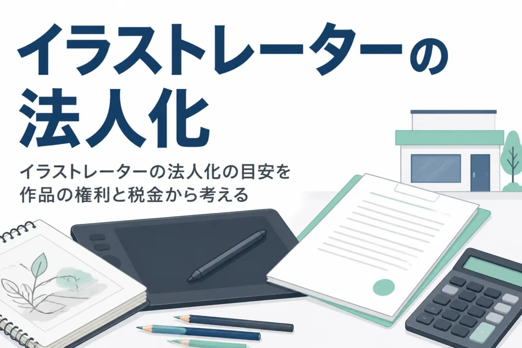 イラストレーターが法人化する目安を、作品の権利の置き場所と税金から解説する記事のアイキャッチ