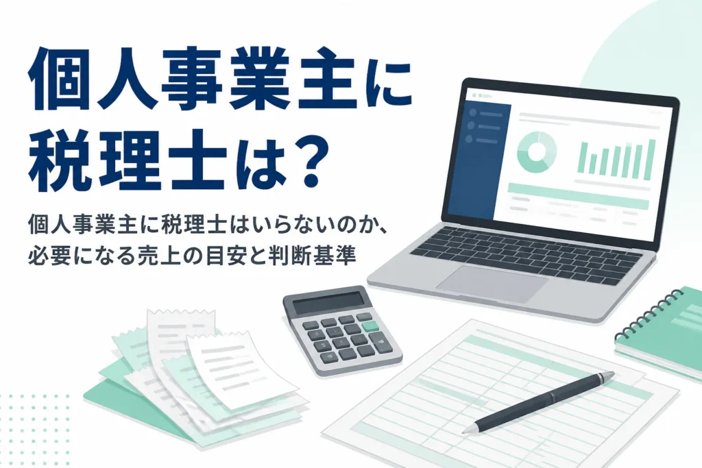 個人事業主に税理士がいらないかどうかと、必要になる売上の目安を解説する記事のアイキャッチ