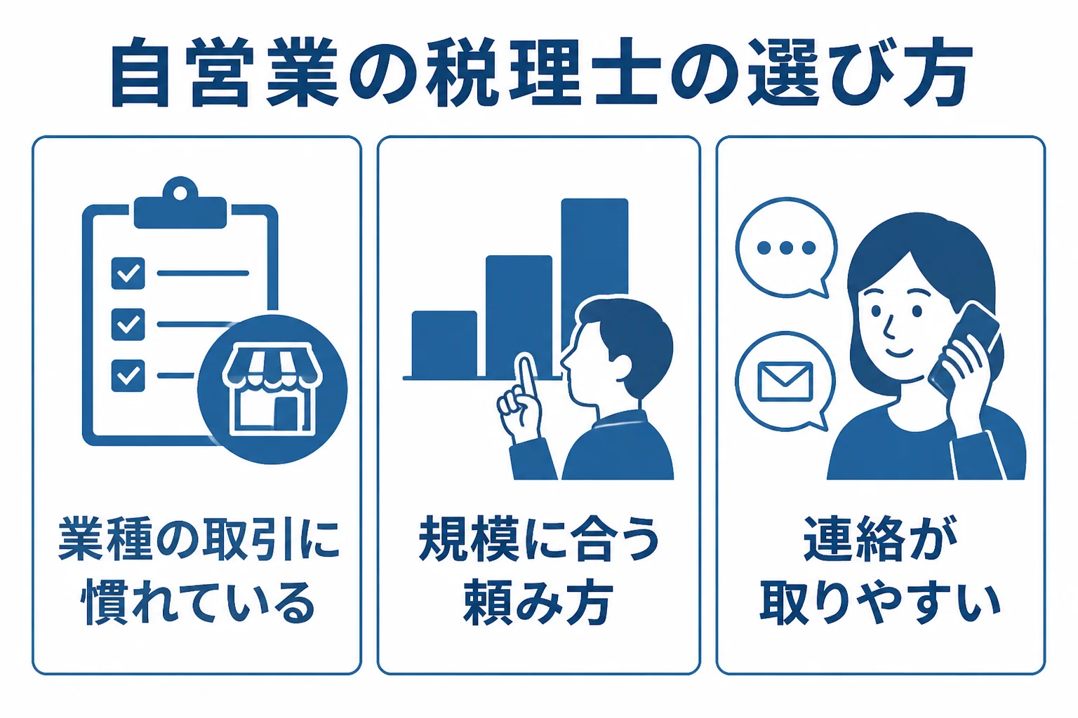 自営業の人が税理士を選ぶ時に見る3つのポイントを示した図解