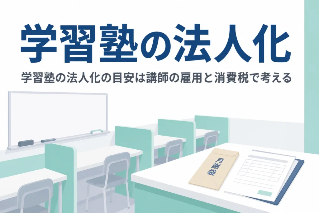 学習塾が法人化を考える目安と講師の雇用、消費税の負担を解説する記事のアイキャッチ