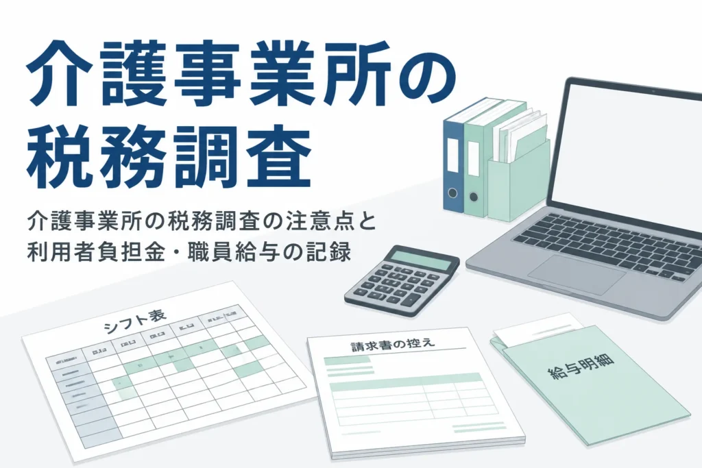 介護事業所の税務調査で注意する利用者負担金の未収と職員給与の記録を解説する記事のアイキャッチ