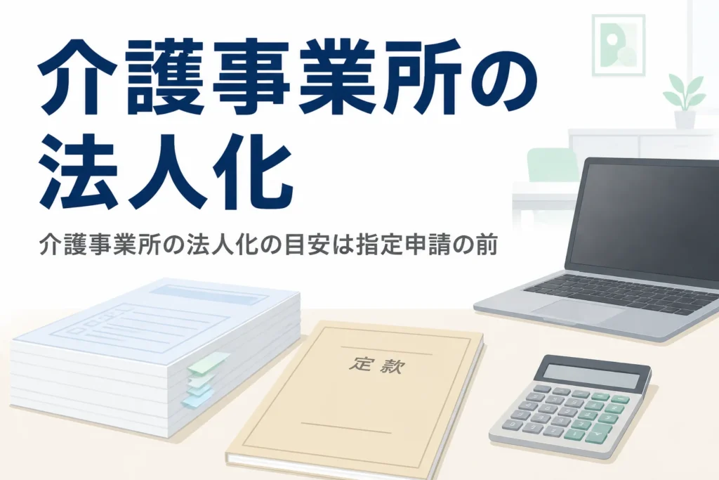 介護事業所の法人化の目安と指定申請に法人格が要る点、税理士への相談順を解説する記事のアイキャッチ