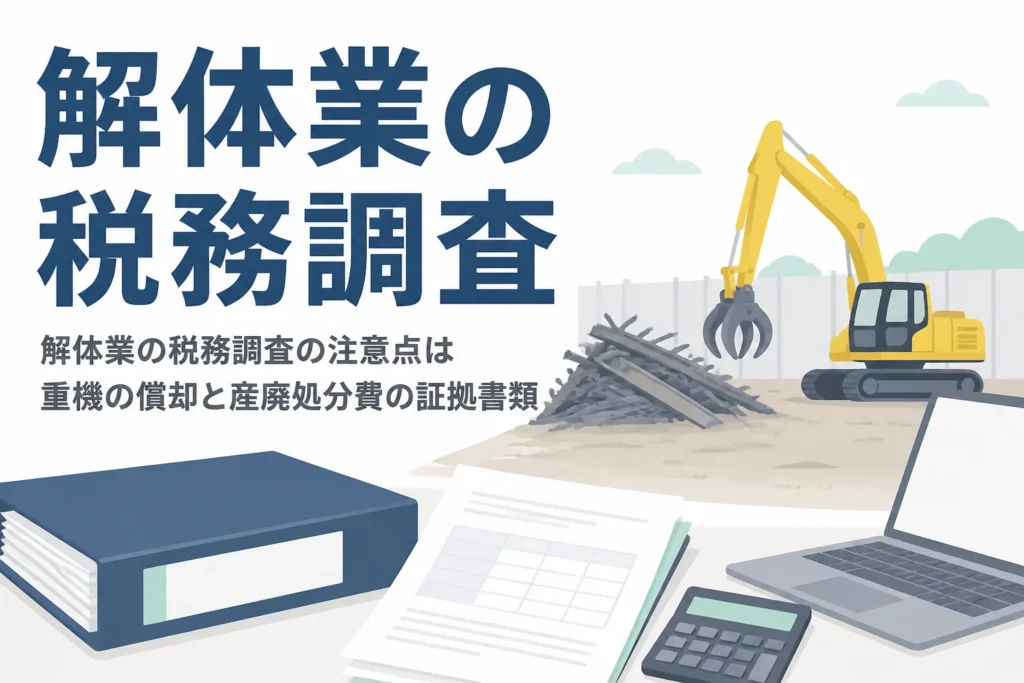 解体業の税務調査で注意したい重機の償却と産廃処分費の証拠書類を解説する記事のアイキャッチ