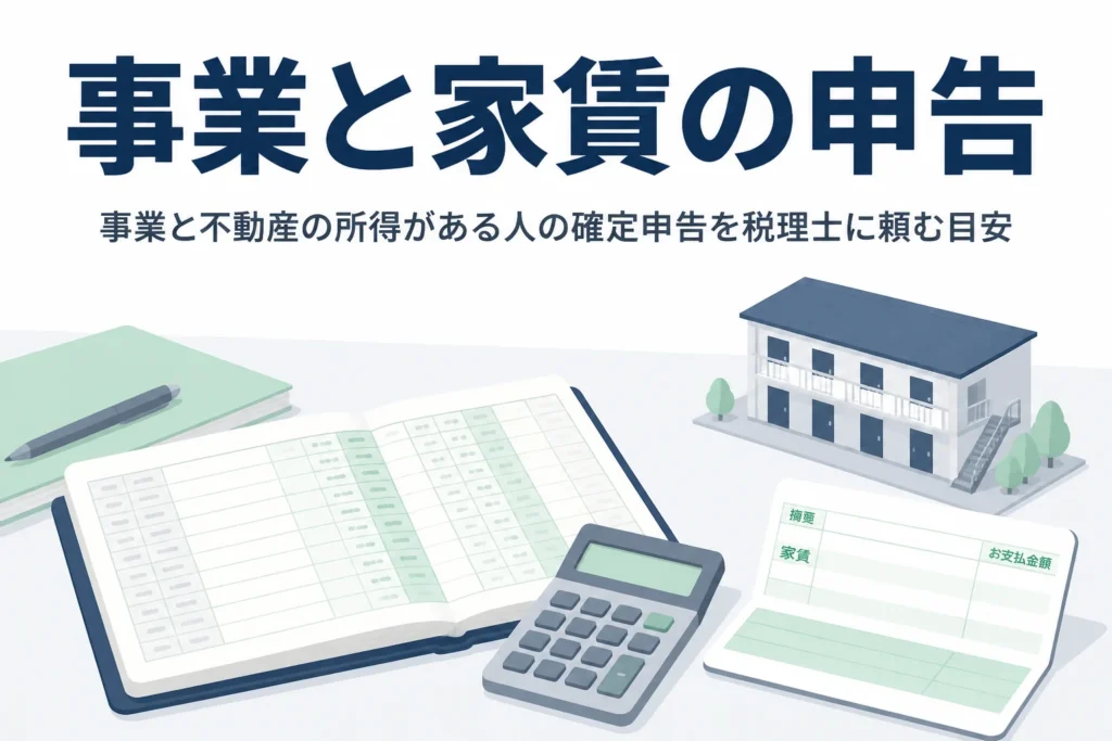 事業所得と不動産所得がある人の確定申告と税理士費用の目安を解説する記事のアイキャッチ