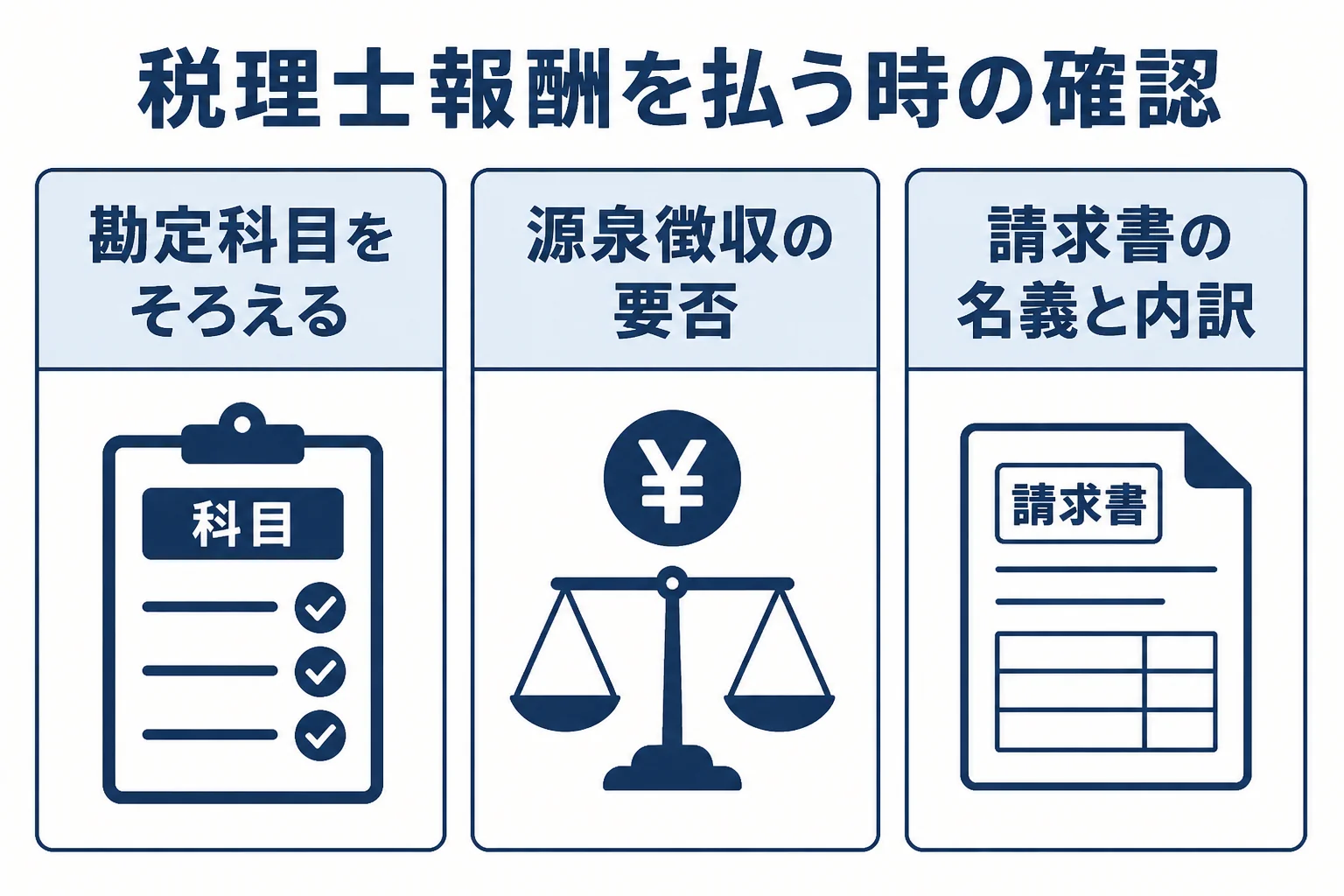 税理士報酬を払う時に確認する3つの点を示した図解