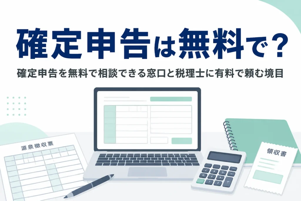 確定申告を無料で相談できる窓口と税理士に有料で頼む境目を解説する記事のアイキャッチ