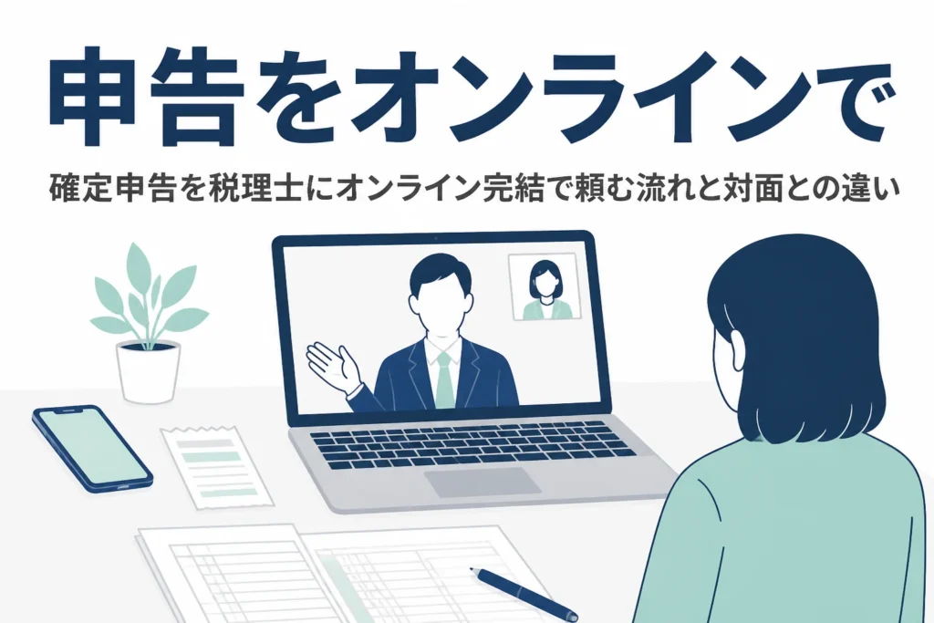 確定申告を税理士にオンライン完結で頼む流れと対面との違いを解説する記事のアイキャッチ