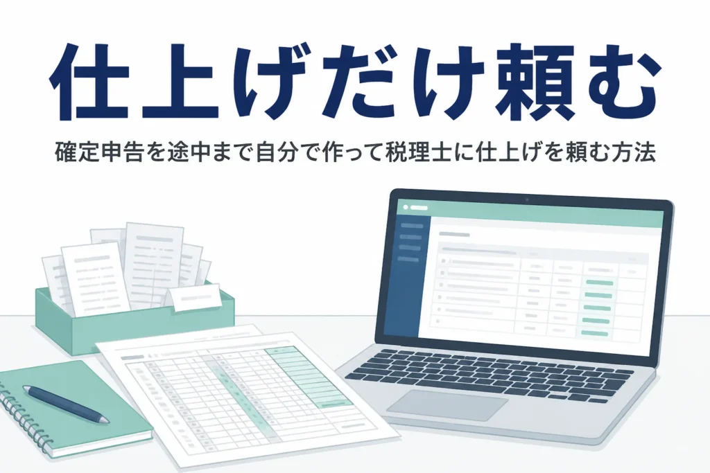 確定申告を途中まで自分で作って税理士に仕上げだけ頼む方法を解説する記事のアイキャッチ