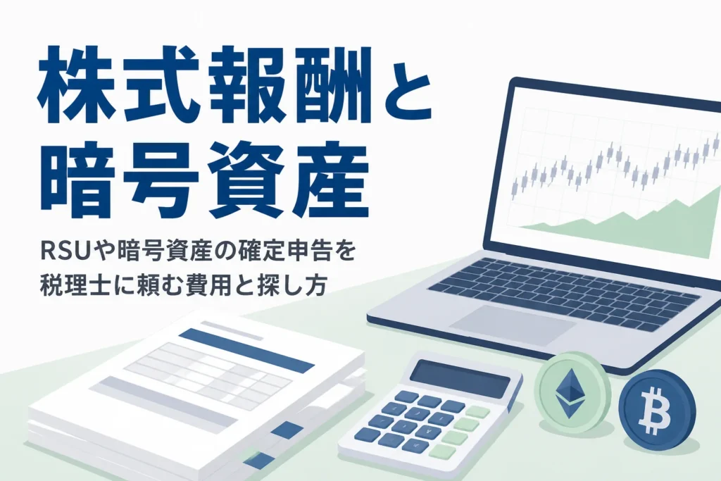 RSUや暗号資産の確定申告を税理士に頼む費用と探し方を解説する記事のアイキャッチ