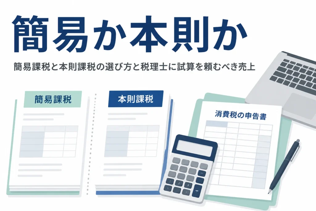 簡易課税と本則課税の選び方と、税理士に試算を頼むべき場面を解説する記事のアイキャッチ
