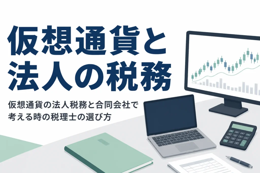 仮想通貨を法人で持つ時の税務と顧問税理士の選び方を解説する記事のアイキャッチ