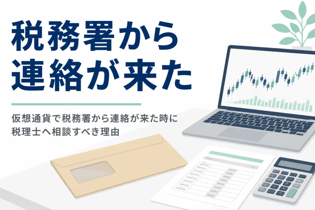 仮想通貨で税務署から連絡が来た時の対応と税理士に相談すべき理由を解説する記事のアイキャッチ