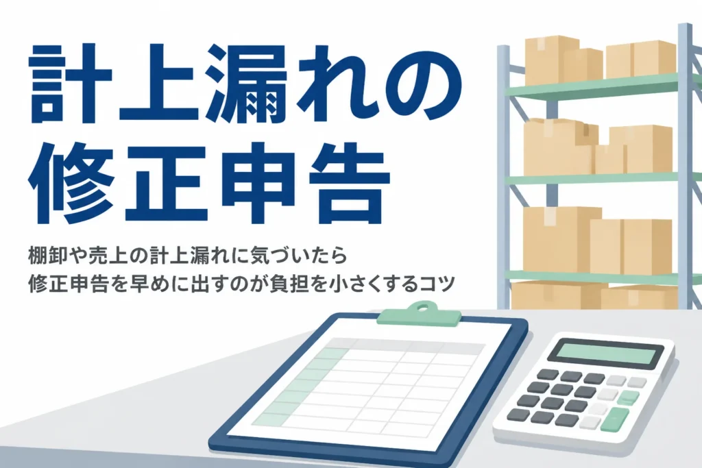 棚卸や売上の計上漏れに気づいた時の修正申告の進め方を解説する記事のアイキャッチ