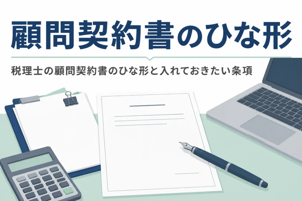 税理士の顧問契約書のひな形と、契約書に入れておきたい条項を解説する記事のアイキャッチ