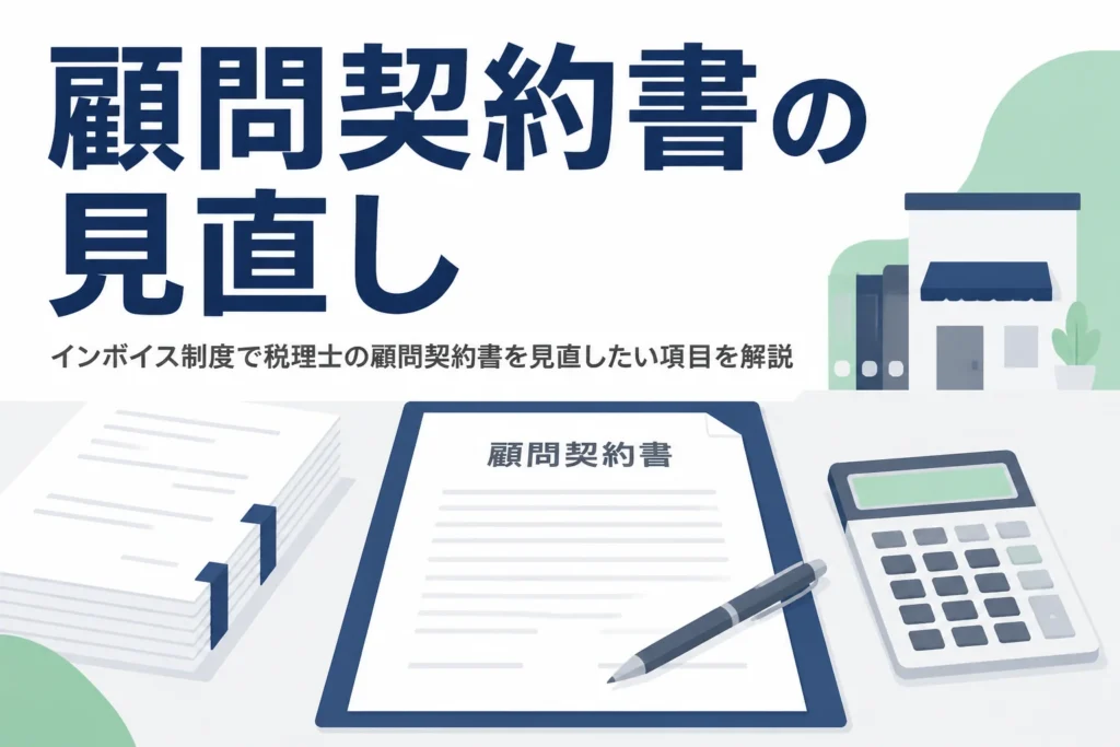 インボイス制度にあわせて税理士との顧問契約書で見直したい項目を解説する記事のアイキャッチ